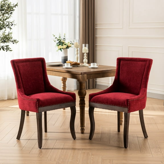Ultra Side Dining Chair Pair, Thickened Fabric & Solid Wood, Bronze , Wine Red, High Comfort, Adjustable Feet, American Designing Nuance Fashion Inspiration 2 Room Chairs, Upholstery, Wood Frames,