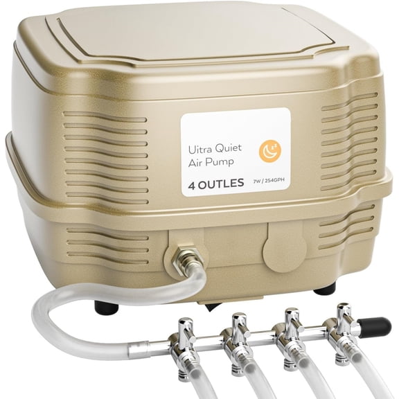Ultra Silent Aquarium Air Pump - 245 Gallon/Hr, 4 Adjustable Outlets - Commercial & Hydroponics Oxygen Bubbler for Fish Tank & Pond