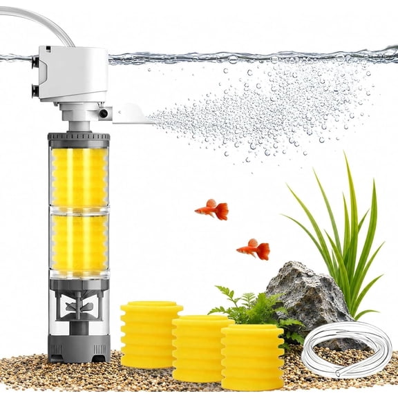 Ultra Silent Small Fish Tank Filter with 15 kPa Suction Power, 4 Stage Filtration System, Aquarium Silent Motorized Filter, Aquarium Filters for Freshwater Saltwater(Triple layer-34cm)Q