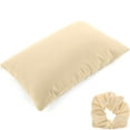thumbnail image 1 of Ultra Silk Like Beauty Pillow Cover - Blend of 85% Nylon and 15% Spandex Means This Cover Is Designed to Keep Hair Tangle Free and Helps Skin - Bonus Matching Hair Scrunchie, Off Cream, Standard, 1 of 5