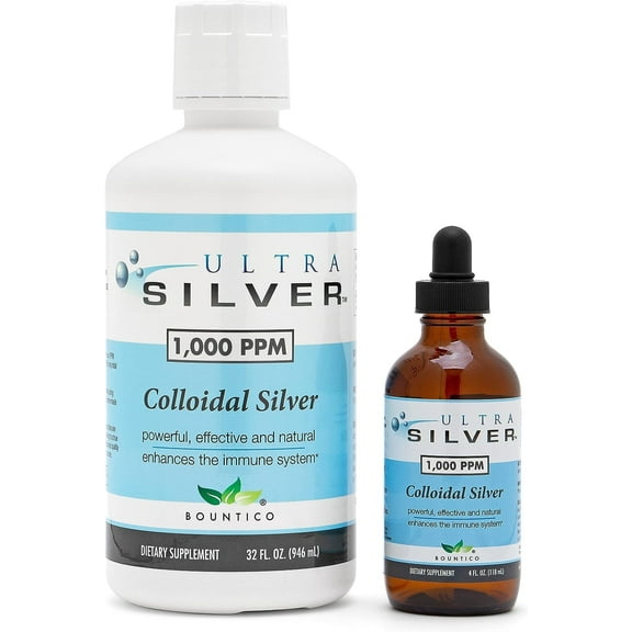 Ultra Silver Colloidal Silver | 1000 PPM 32 Oz (946mL) | Mineral Supplement | True Colloidal Silver - 4 oz Dropper Bottle (Empty) Included for Dispensing!