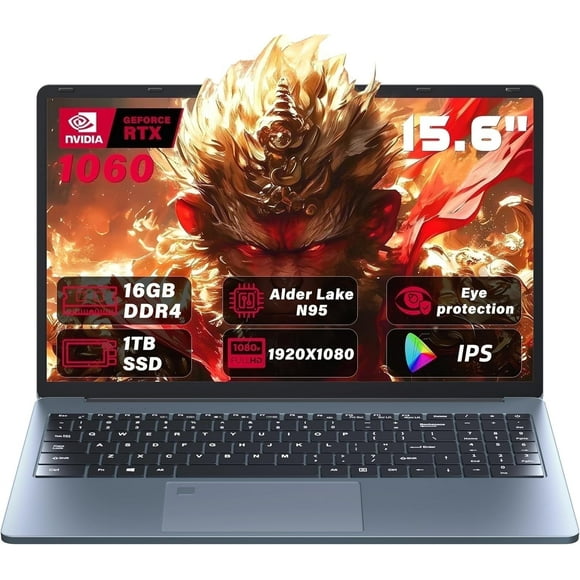 Ultra-Slim 15.6'' FHD Gaming Laptop,Celeron N95, GTX 1060 4GB,16G RAM 1T SSD, Win 11 Pro, High-Performance Notebook, HDMI, Type-C, RJ45, Wi-Fi, BT, Backlit kb,Fingerprint