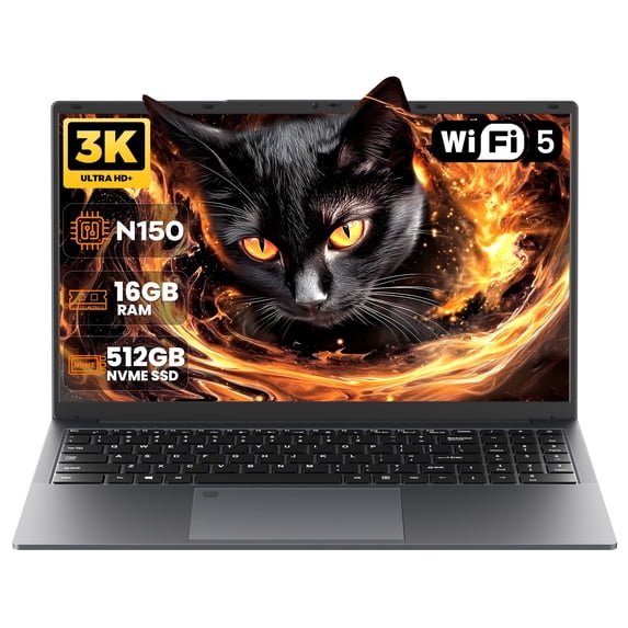16 Zoll Laptop,16GB RAM, 512GB NVMe SSD, 4-Core N150(Beat N95 N5095) 3.6GHz, 3072 x 1920 FHD, Fingerprint, Ziffernblock, Backlight KB, Webcam, HDMI, USB 3.0, RJ45, WiFi-5, Bluetooth, 6000mAh