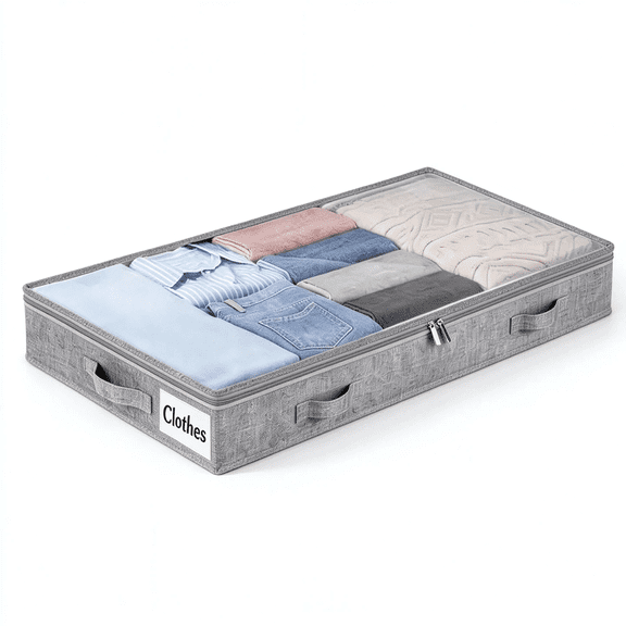 Ultra Slim 3.94" Foldable Under Bed Storage Bin with Clear Lid & Reinforced Handles