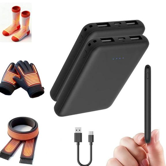 Shinefuture Heated Power Bank for Scarf& Gloves & Socks, Ultra Slim 5000mAh 2 USB-A Output, 1 USB-A Input & Output Battery Pack for Phone , MINI Power Bank , 2Pack