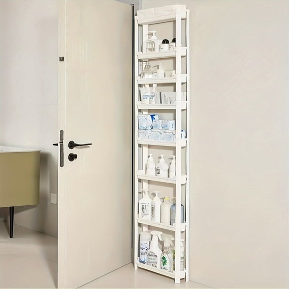Ultra-Slim 8-Tier Storage Cabinet for Narrow Spaces, Bathroom & Kitchen Door Organizer, Space-Saving Plastic Shelving Unit