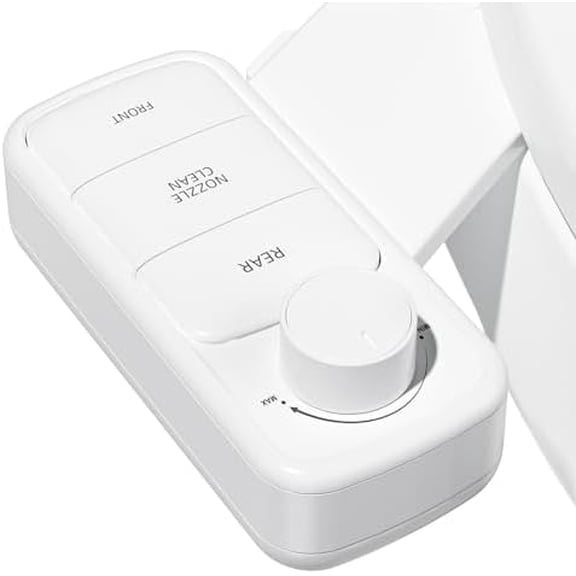 Ultra-Slim Bidet Attachment, Self-Cleaning Dual Nozzle (Feminine/Posterior Wash), Accessibility-Enhanced Large Buttons, Quick-Release, Non-Electric Fresh Water System with Adjustable Pressure
