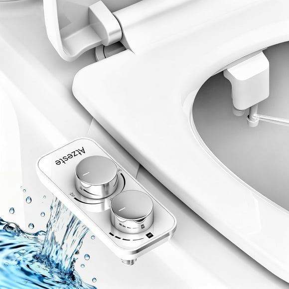 Atzeste Ultra-Slim Bidet, Bidet for Toilet Seat Attachment, Non-Electric Dual Nozzle, Rear & Feminine Wash, Self-Cleaning Sprayer, Stainless Steel Inlet Badays, Silver