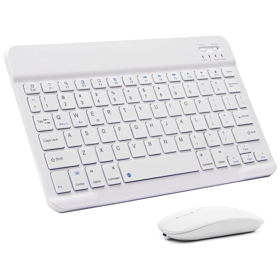 Ultra-Slim Bluetooth Keyboard and Mouse Combo Rechargeable Portable Wireless Keyboard Mouse Set for Apple iPad iPhone iOS 13 and Above Samsung Tablet Phone Smartphone Android Windows Light