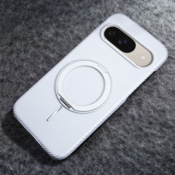 Ultra-Slim Carbon Fiber for Google Pixel 9a Case with 360 Rotating Invisible Ring Holder Stand, Compatible with MagSafe, Luxury Anti-Slip Shockproof Military Protection Phone Cover, White