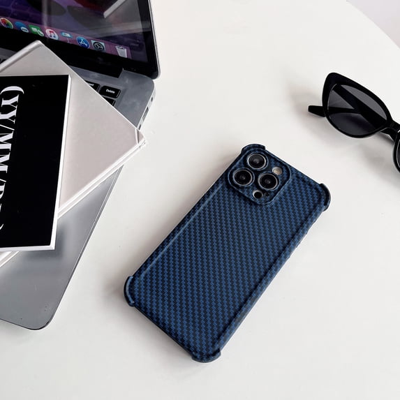 Ultra Slim Carbon Fiber Texture Back Case for iPhone 12 Pro Max, Plain Anti-falling Drop Protective Shockproof Durable Support Wireless Charging Cover Designed for iPhone 12 Pro Max, Darkblue