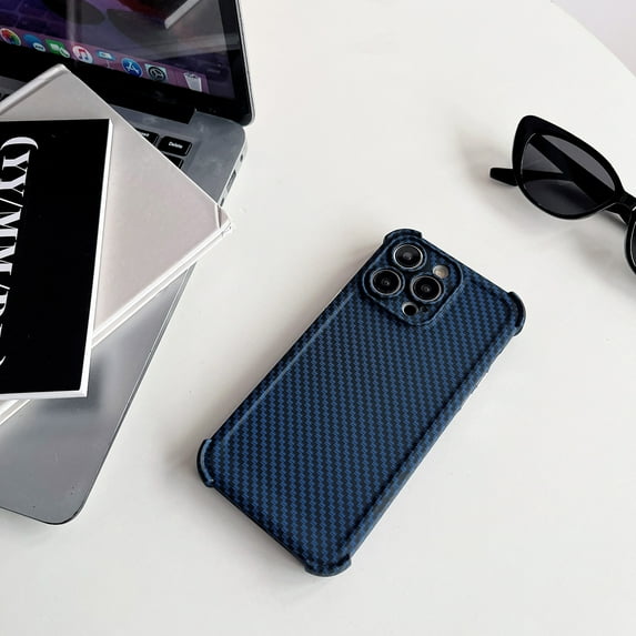 Ultra Slim Carbon Fiber Texture Back Case for iPhone 15 Pro, Plain Anti-falling Drop Protective Shockproof Durable Support Wireless Charging Cover Designed for iPhone 15 Pro, Darkblue