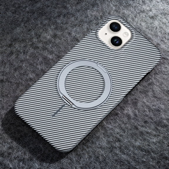 Ultra-Slim Carbon Fiber for iPhone 15 Case with 360 Rotating Invisible Ring Holder Stand, Compatible with MagSafe, Luxury Anti-Slip Shockproof Military Protection Phone Cover, Gray