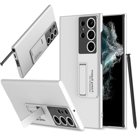 Ultra Slim Case Compatible Samsung Galaxy S23 Plus Kickstand Case Men,Silver Full Protective Hard Matte PC Cover with Hidden Stand Lightweight Case for Samsung Galaxy S23 Plus Phone Case Thin