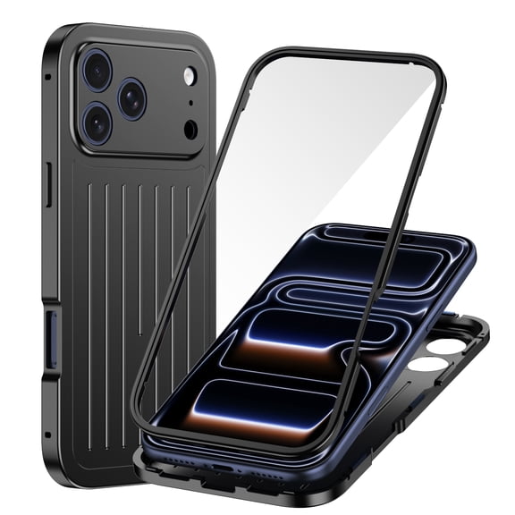 Ultra Slim Case Compatible with iPhone Air, Stylish Aluminum Alloy Metal Magnetic Front Back Cover, Built-in Screen Protector, Luxury Shockproof Drop Protective Phone Case, Black
