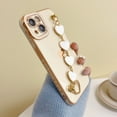 thumbnail image 1 of Ultra Slim Case for iPhone 13 Pro Max Plated Cute Love Hearts Pattern Sleek Cover, Soft Silicone Shockproof Lens Protection Case with Hearts Bracelet Chain Wrist Strap Case for Women Girls,White, 1 of 10