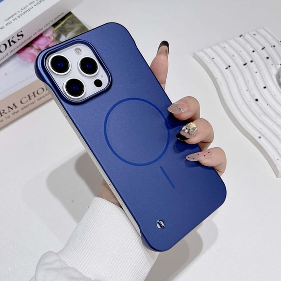 Ultra Slim Frameless Magnetic Phone Case For iPhone 14,Compatible with MagSafe,Matte PC Shockproof Rugged Anti-fall Ultra Thin Fit Minimalist Design Phone Case Cover,Blue