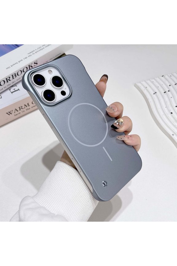 Ultra Slim Frameless Magnetic Phone Case For iPhone 14,Compatible with MagSafe,Matte PC Shockproof Rugged Anti-fall Ultra Thin Fit Minimalist Design Phone Case Cover,Gray