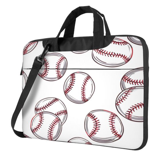 Ultra Slim Laptop Bag Waterproof Computer Case Shoulder Crossbody Tote With Padded Strap Side Storage 13 Inch Baseball Theme Sporty Dynamic Style White Baseballs With Red Stitching