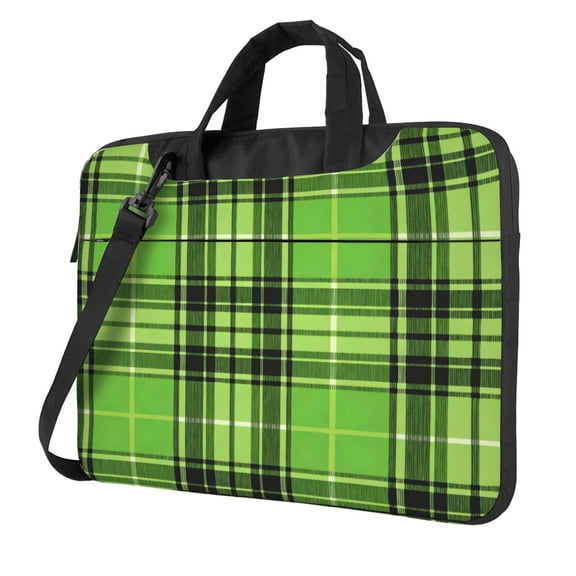 Ultra Slim Laptop Bag Waterproof Computer Case Shoulder Crossbody Tote With Padded Strap Side Storage 13 Inch Green And Black Checkered Pattern (2)