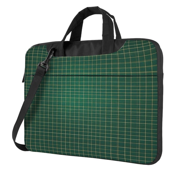 Ultra Slim Laptop Bag Waterproof Computer Case Shoulder Crossbody Tote With Padded Strap Side Storage 13 Inch Green Checkered Pattern