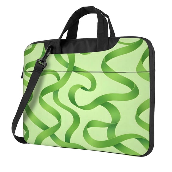 Ultra Slim Laptop Bag Waterproof Computer Case Shoulder Crossbody Tote With Padded Strap Side Storage 13 Inch Green Seamless Ribbon Pattern