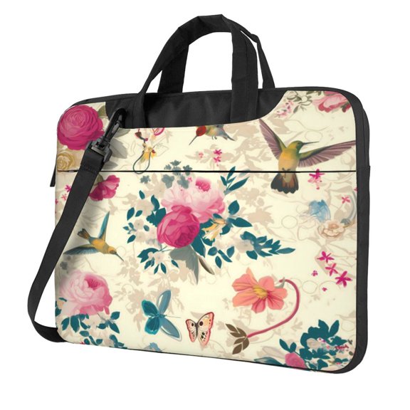Ultra Slim Laptop Bag Waterproof Computer Case Shoulder Crossbody Tote With Padded Strap Side Storage 13 Inch Retro Floral Birds And Butterflies