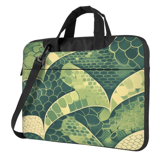 Ultra Slim Laptop Bag Waterproof Computer Case Shoulder Crossbody Tote With Padded Strap Side Storage 13 Inch Snake Skin Print Style Lightgreen_3