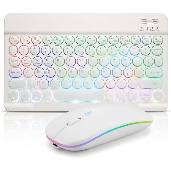 Ultra-Slim Lightweight Keyboard and Portable Mini Keyboard Rechargeable 7-Color Backlit for iPad ,Tablet Smartphone iOS Android Windows,Round White