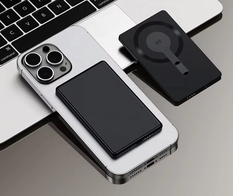 Ultra Slim Magnetic Power Bank Magnetic Charger 10000mah Slim Wireless Charger, 15w, Black