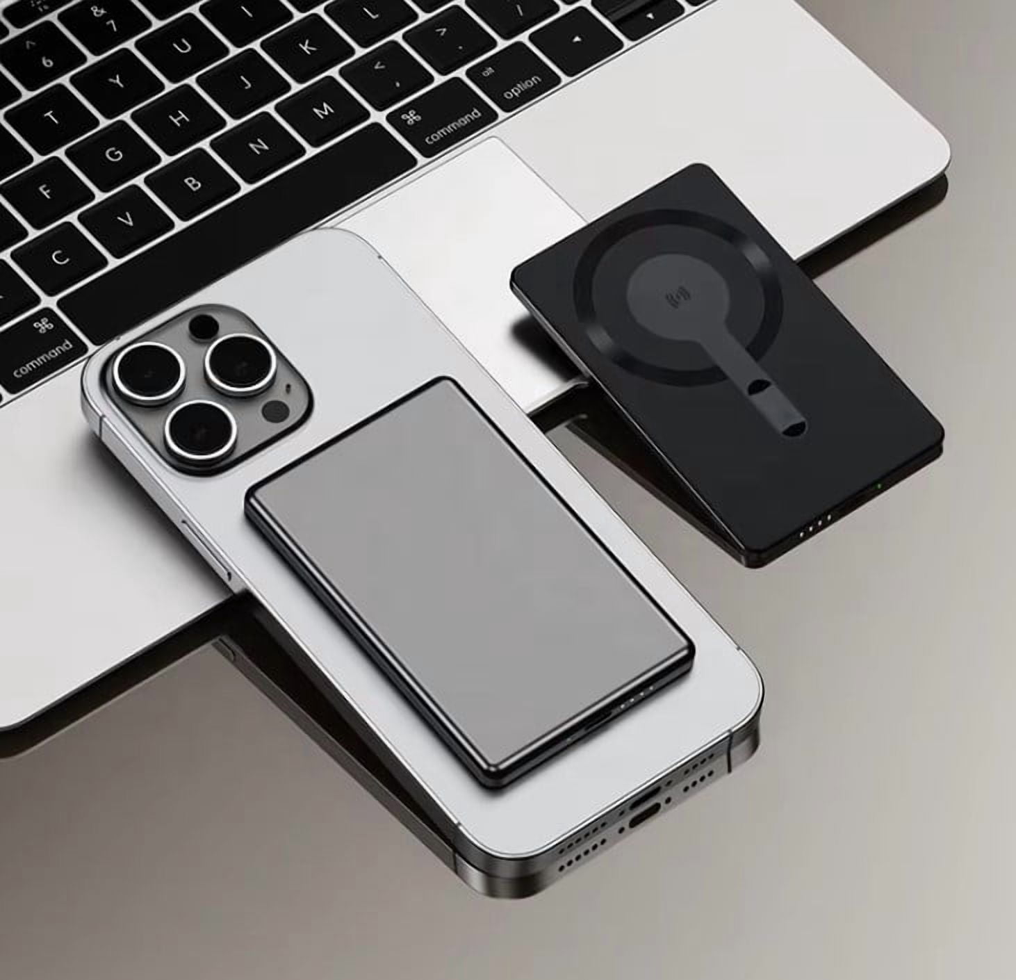 Ultra Slim Magnetic Power Bank Magnetic Charger 10000mah Slim Wireless Charger, 15w, Gray