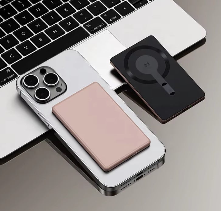 Ultra Slim Magnetic Power Bank Magnetic Charger 10000mah Slim Wireless Charger, 15w, Pink