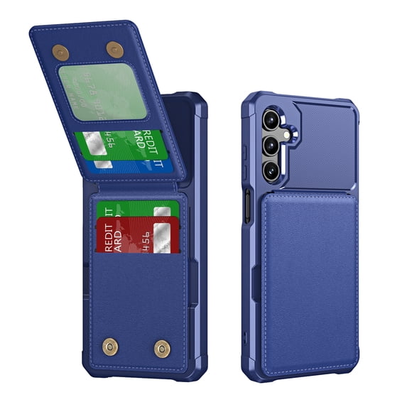 Ultra Slim PU Leather Card Back Bag for Samsung Galaxy S24 Plus, Hybrid TPU + PC Phone Case with Magnetic Clasp, Kickstand Shockproof Drop Protection Cover for Samsung Galaxy S24 Plus - Darkblue