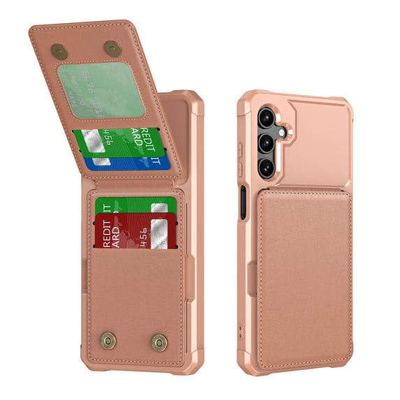 Ultra Slim PU Leather Card Back Bag for Samsung Galaxy S24 Plus, Hybrid TPU + PC Phone Case with Magnetic Clasp, Kickstand Shockproof Drop Protection Cover for Samsung Galaxy S24 Plus - Rosegold