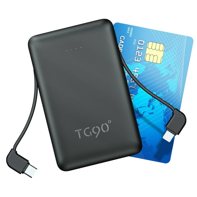 Ultra Slim Power Bank, 6000mAh Portable Charger with Built in Cables