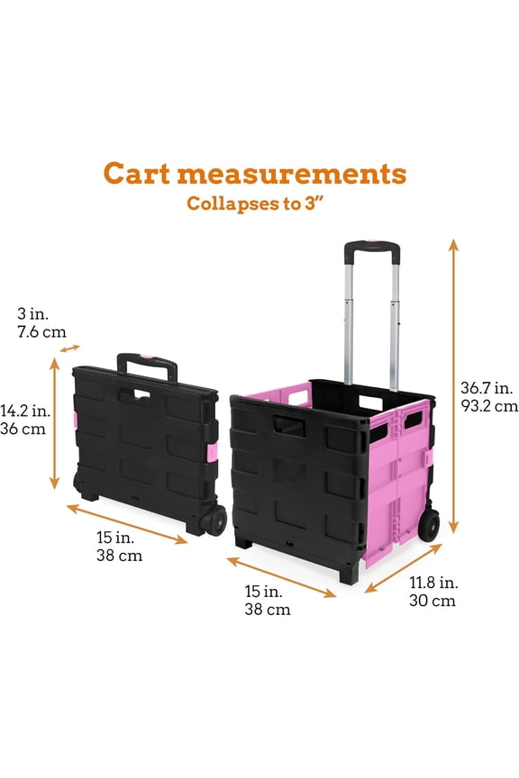 Ultra-Slim Rolling Collapsible Storage Pack-N-Roll Utility Cart - Medium, Pink & Black