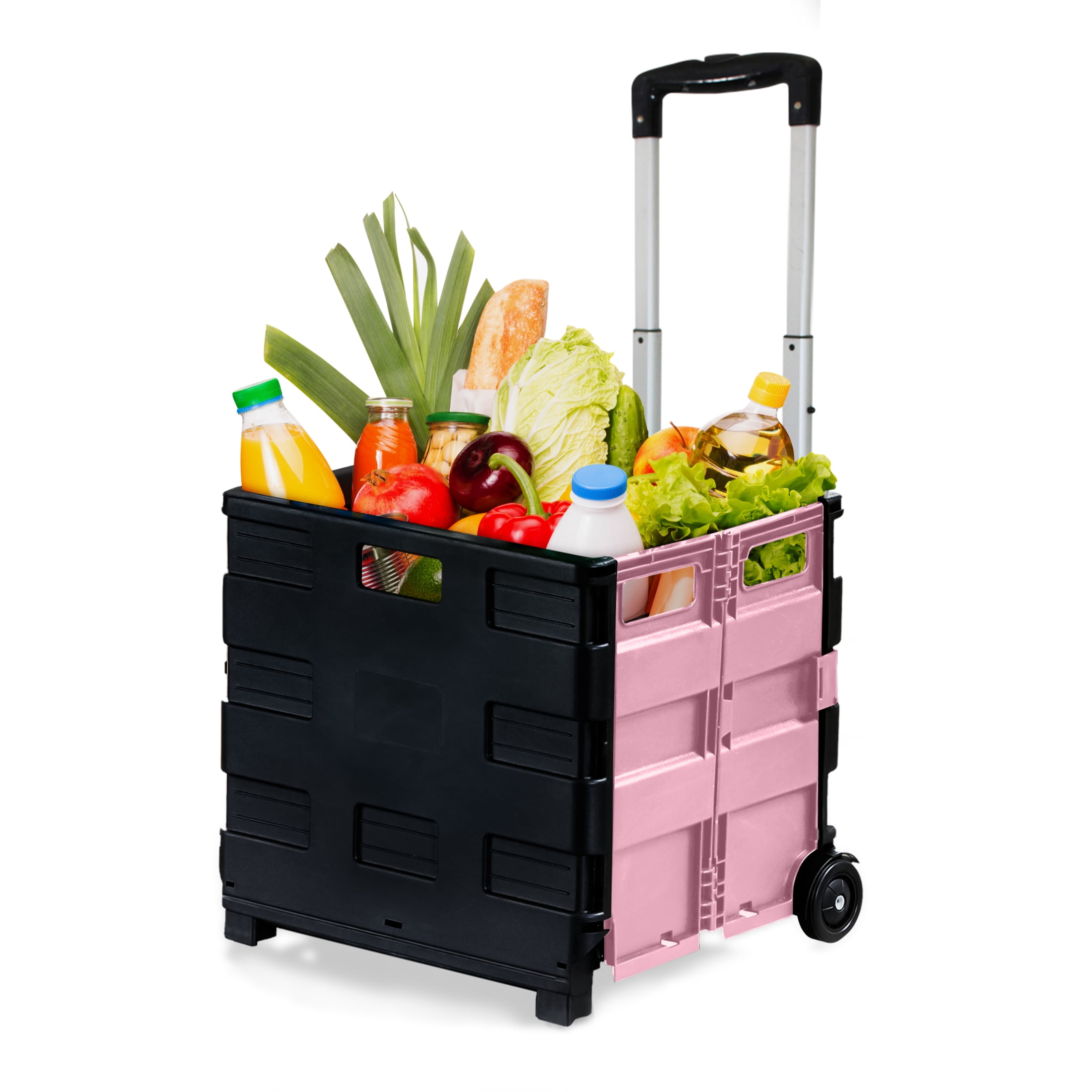 Pop & Load Collapse & Store Collapsible Plastic Pack-N-Roll Cart, Black Pink Large