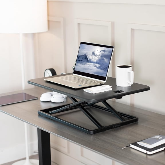 Ultra-Slim Single Top Height Adjustable Standing Desk Riser, Compact Sit Stand Desktop Converter for Monitor or Laptop, Black