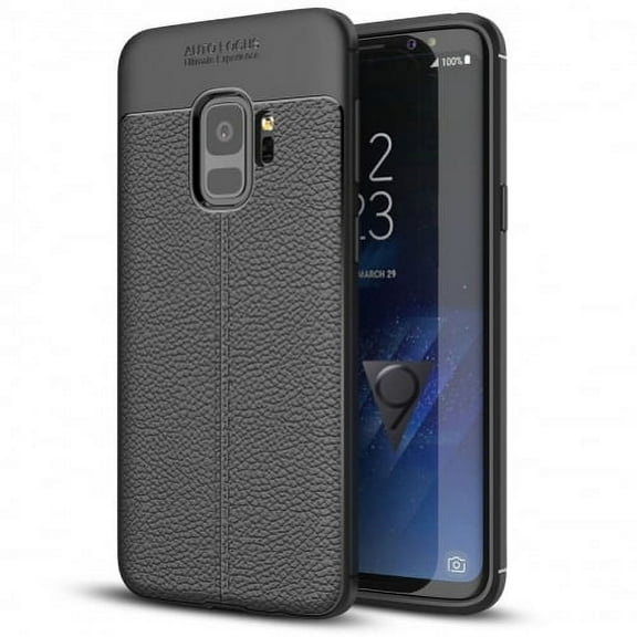 Ultra Slim TPU Case Reinforced Cover [Black] [Shock Absorbent] [PU Leather] Q3V Compatible With Samsung Galaxy S9