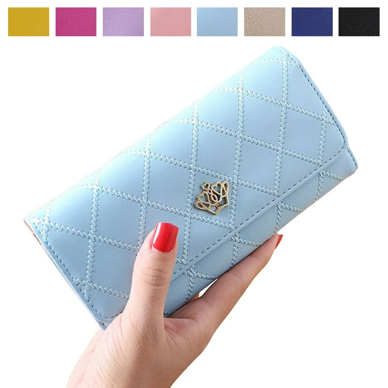 Ultra Slim Thin Leather Women Wallet RFID Blocking Credit Card Holder Bifold Long Ladies Billfold Light blue Walmart