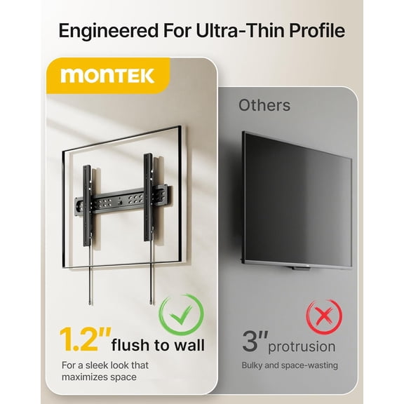 Ultra Slim Tilting TV Wall Mount Bracket for 4395" Flat & Curved TVs, 1.2" Low , Anti-Glare Tilt, Holds 150 lbs, Supports VESA 800x400, Fits 16"/18"/24"/32" Studs, TM1006W-LT
