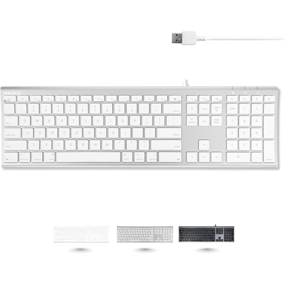 Ultra Slim USB Wired Computer Keyboard - Compatible or Windows Full Size with 20 Mac Keys -with Numeric Keypad Silver Aluminum Finish