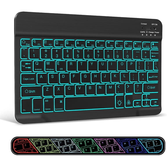 Ultra-Slim Wireless Bluetooth Keyboard - 7 Colors Backlit Universal Recharable Compatible with iPad Pro/iPad Air/iPad 9.7/iPad 10.2/iPad mini and Other iOS Android Windows Devices