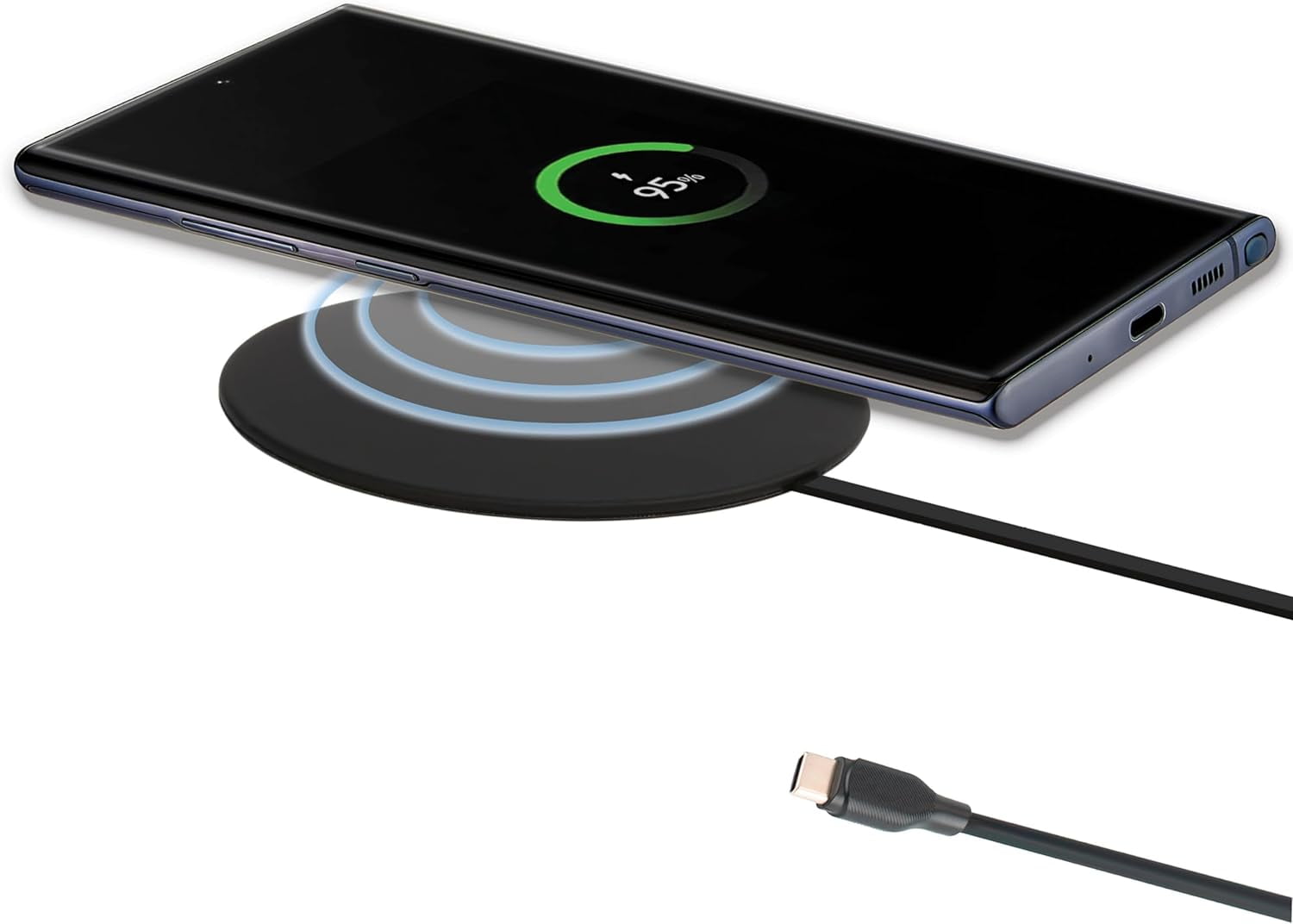 Ultra Slim Universal Fast Wireless Charger - Phone Charger Compatible with All Qi Enabled Phones - Smart Round Fast Charging Pad for Multiple Devices (Black)