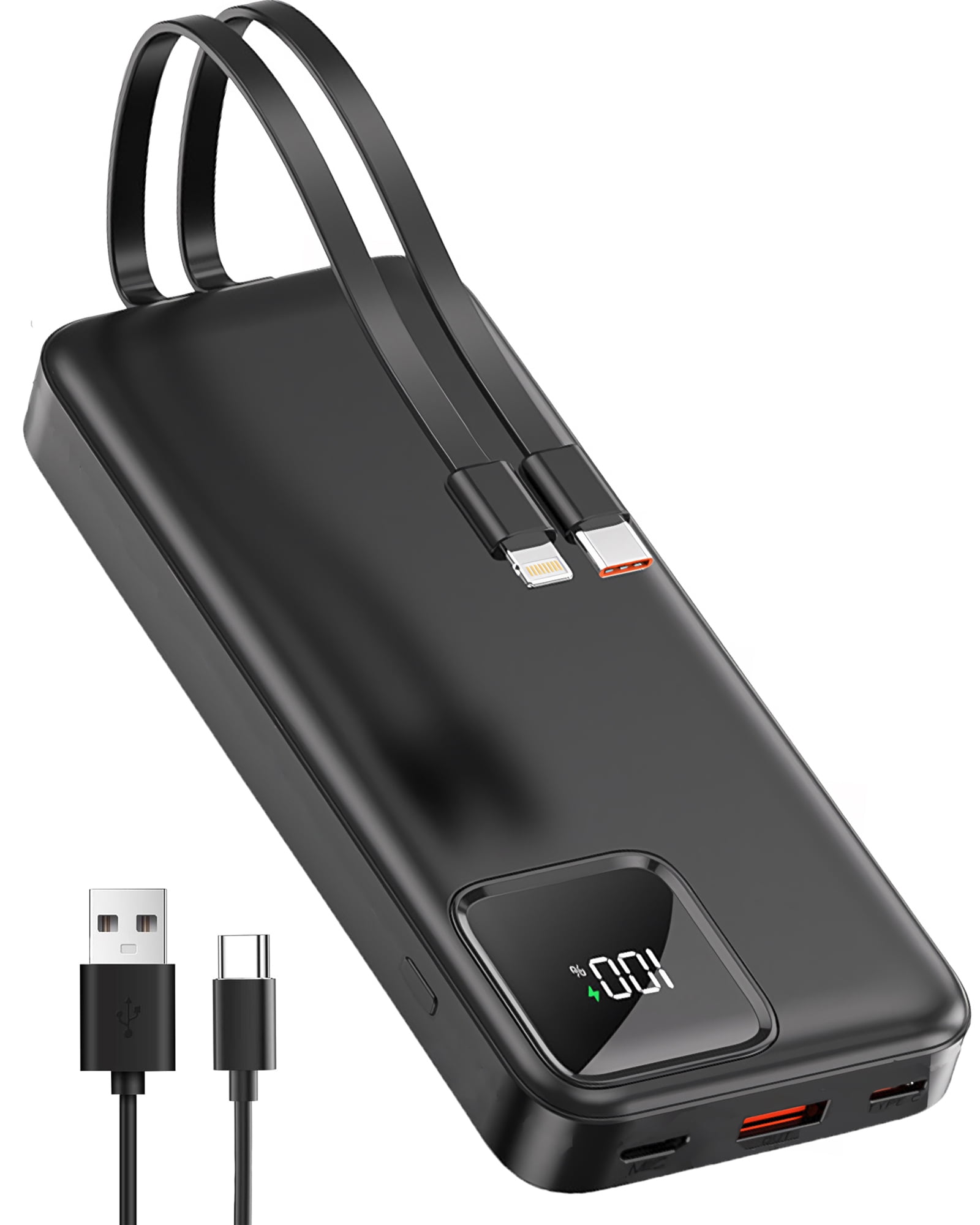 10000mAh Power Bank Portable Charger with Built in Cables, 22.5W Fast USB Battery Pack for iPhone & Android Cell Phone
