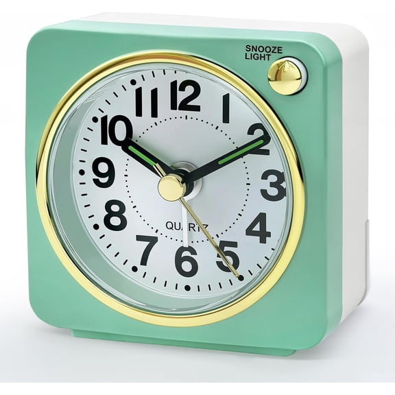 Ultra Small Battery Analog Travel Alarm Clock, Retro Bedside Table Clocks for Bedrooms, Desk Clock, Vintage Home Decor for Bathroom Kichen Living Room, Mint
