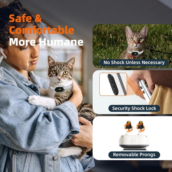 Ultra-Small Cat Shock Collar, Ultra-Light & Thin Cat Training Collar with 1300ft Remote, Tailored for Cats & Small Dogs, 198-Level Precise Control, Waterproof, Rechargeable (Beige)