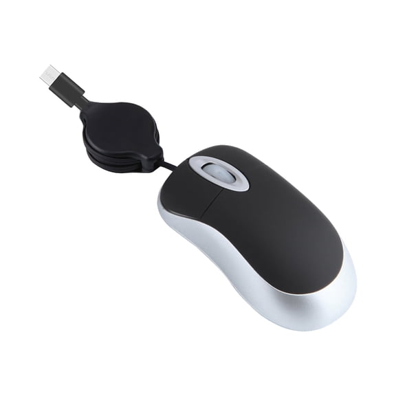 Ultra-Small Retractable USB-C Corded Mouse, 1000 DPI Optical Basic Mouse for Kids and Small-Hand Users, Black