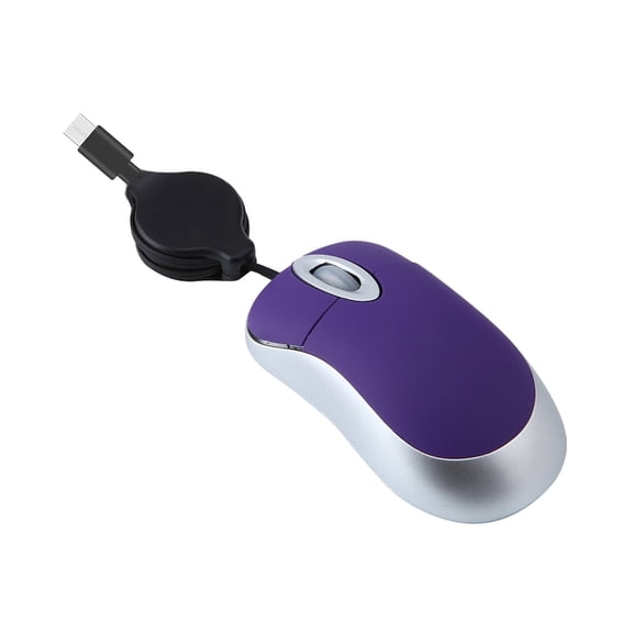 Ultra-Small Retractable USB-C Corded Mouse, 1000 DPI Optical Basic Mouse for Kids and Small-Hand Users, Purple