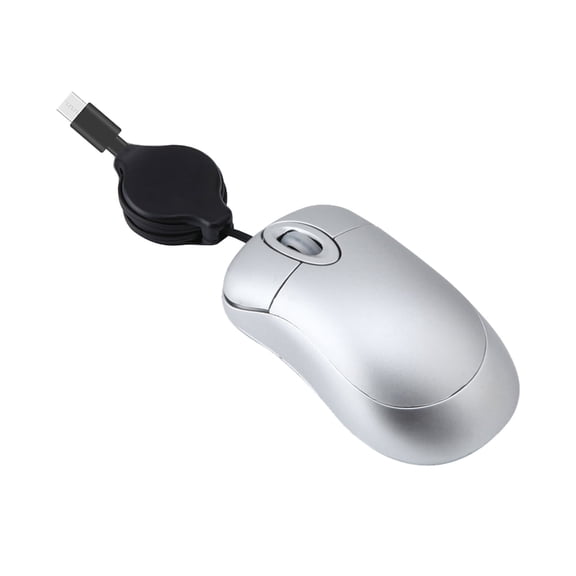 Ultra-Small Retractable USB-C Corded Mouse, 1000 DPI Optical Basic Mouse for Kids and Small-Hand Users, Silver